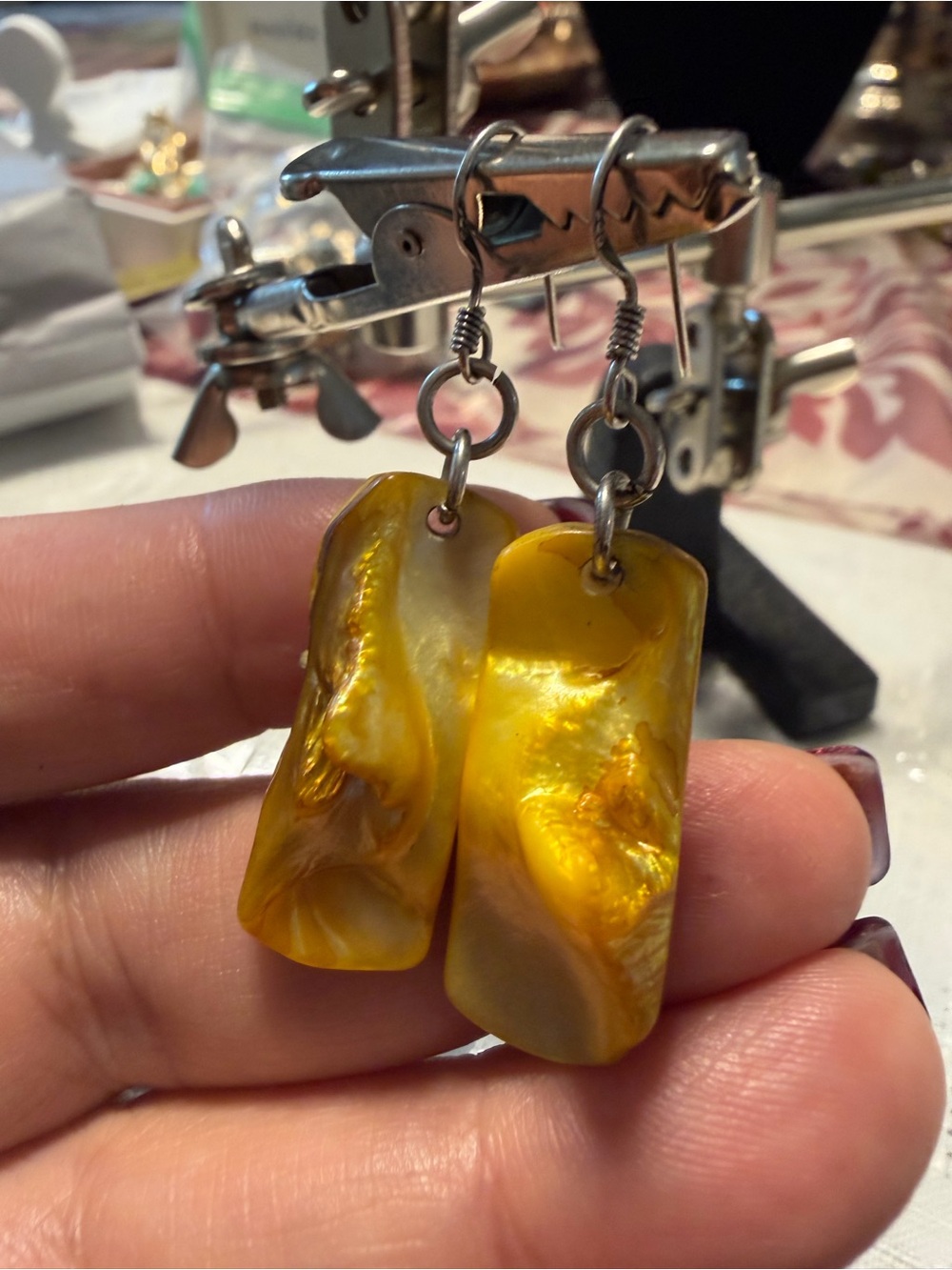 925 Handmade Yellow Resin Dangle Earrings - Women Jewelry